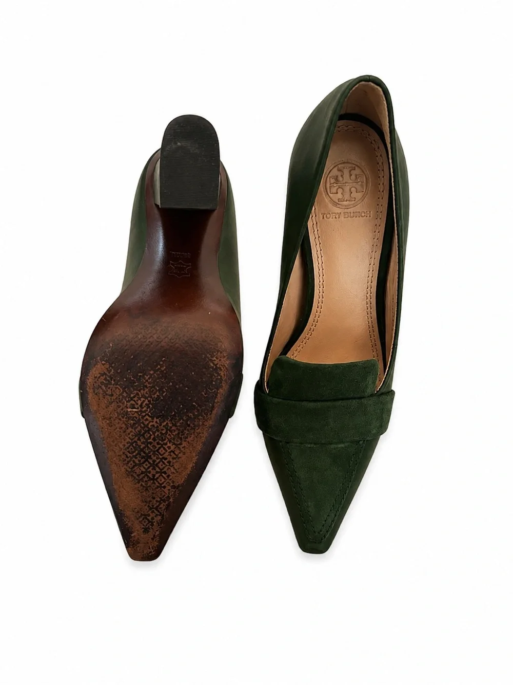 Tory Burch Dark Green Suede Pointed Loafers